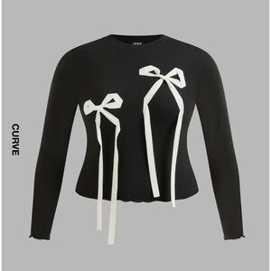 Cider Plus Size Black Tee Shirt with White Bow Trim Size 4XL Washed but Unworn